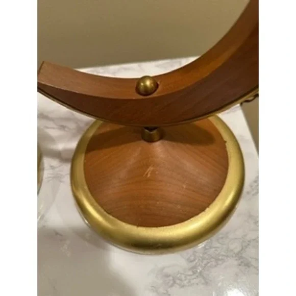 Mid Century Modern‎ Oak & Brass Table Lamps A Pair Vintage Lighting Decor - Picture 7 of 15